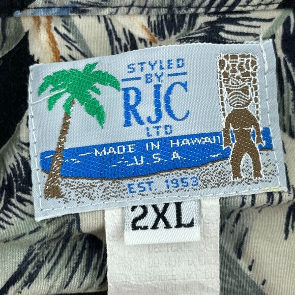 RJC Mens Hawaiian Shirt 2XL Black & Blue Tropical  Short Sleeve Button-Up 1067 - Picture 3 of 7